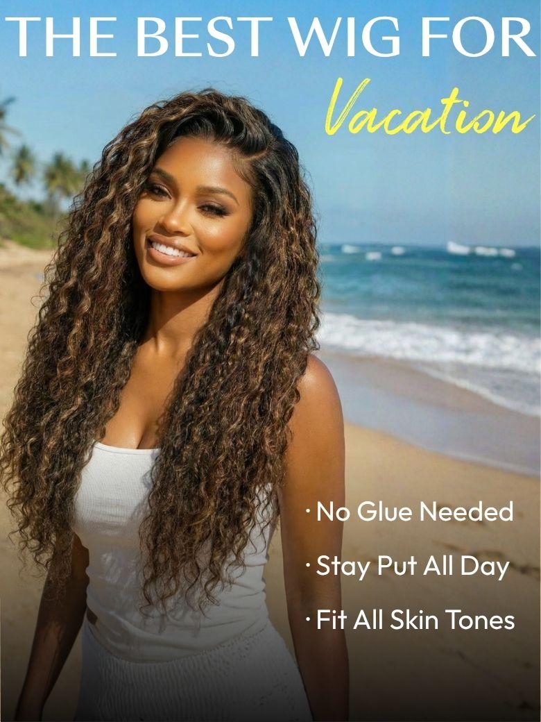7x5 Bye Bye Slip? Lace Balayage Highlights Water Wave Wig with Invisi Drawstring