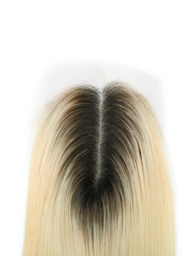 3.5x5.5 HD Lace Blonde Ombre Straight Clip On Hair Topper