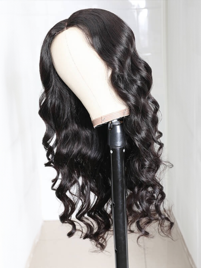 Fake Scalp Lace Wig Body Wave Human Virgin Human Hair Wig Middle Part Wig for African American Women Natural Balck Virgin Hair Wig