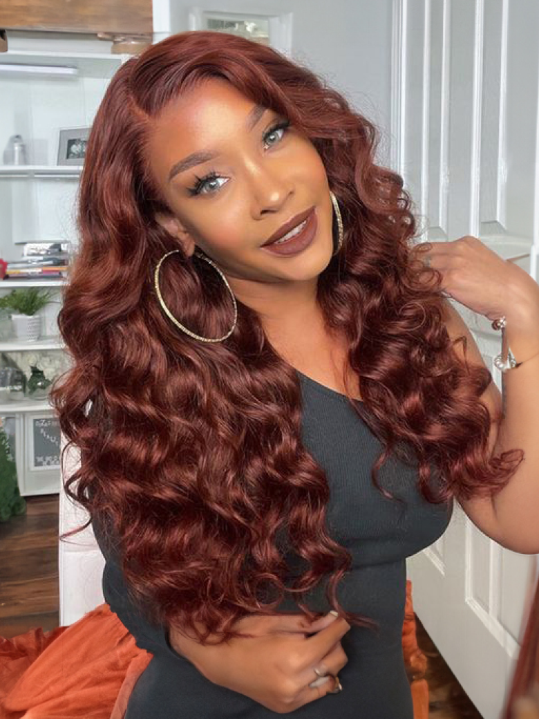 13x4 Lace Front Body Wave Transparent Lace Wigs Copper Brown Perfect Color For Women