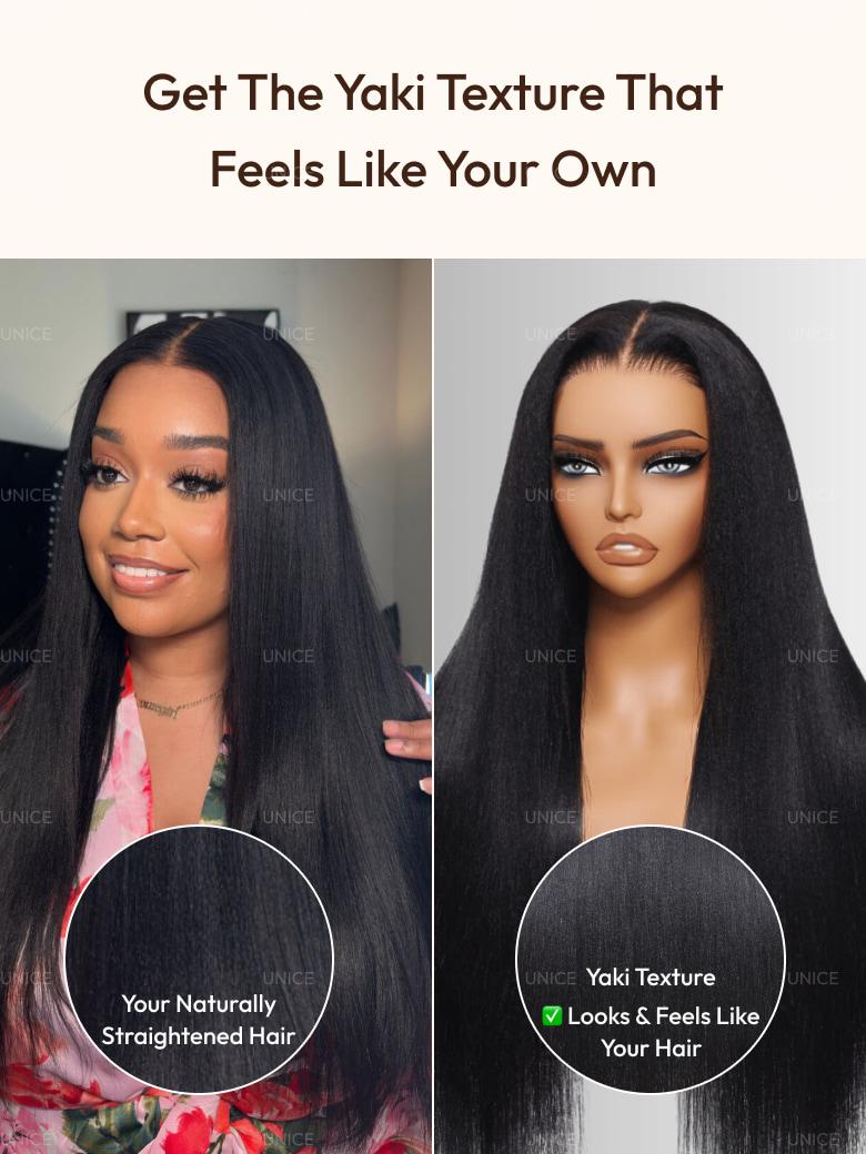 Bye Bye Slip? Wig 7x5 Glueless Lace Black Yaki Straight Wig With Elastic Drawstring 360 Cozy Hug 180% Density