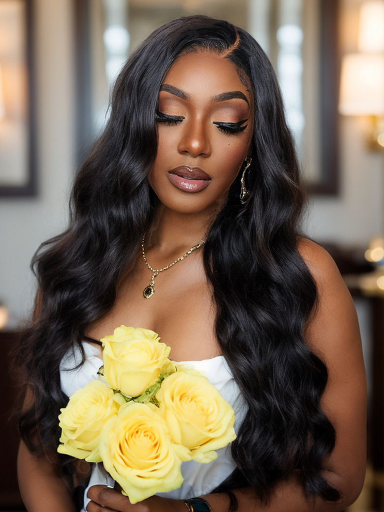 13x4 Transparent Lace Front Body Wave Black Wig Pre Plucked Natural &Versatile