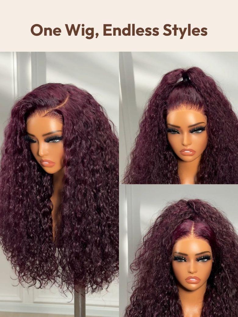 13x4 Pre-Everything? Lace Frontal Black Cherry Water Wave Glueless Drawstring Wig