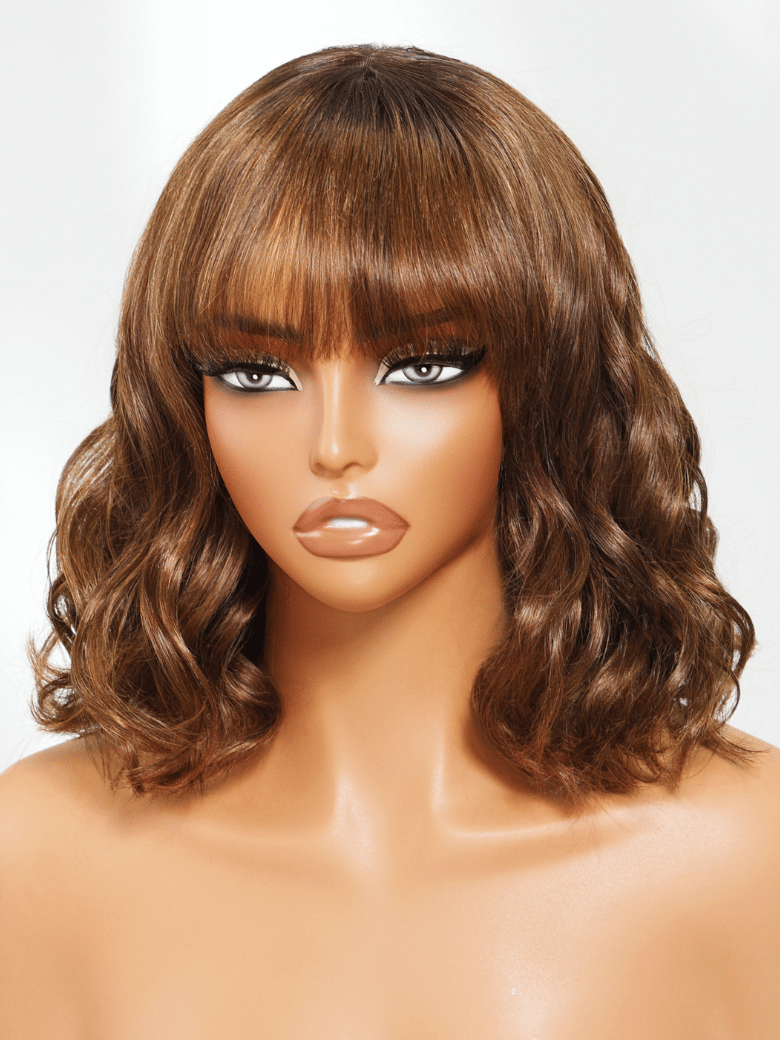 2x4 Lace Closure Yaki Straight Bob Wig with Chinese Bangs 150% Density