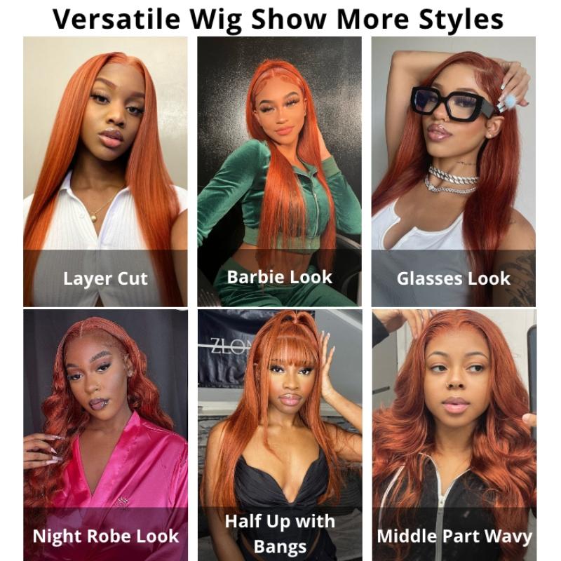 13x4 Lace Front Copper BrownBody Wave Wig Ginger Brown 150% Density Pre plucked