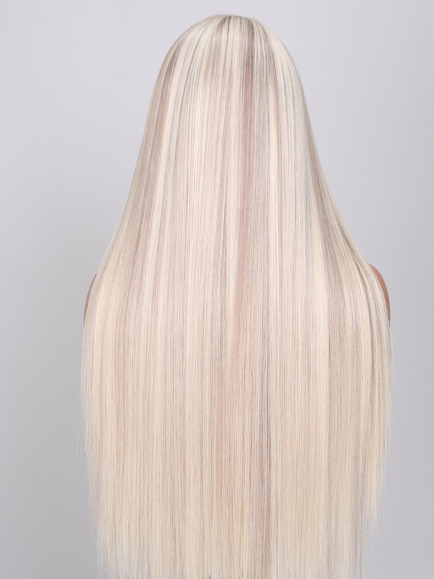 13x4 Lace Front Blonde With Ash Brown Highlights Straight Wig