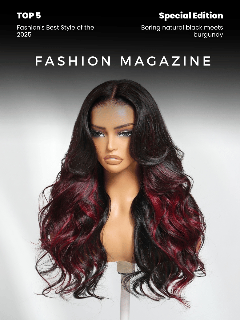 Bye-Bye Knots 7x5 Lace Loose Wave Burgundy Highlights Wig with Face Framing Layers