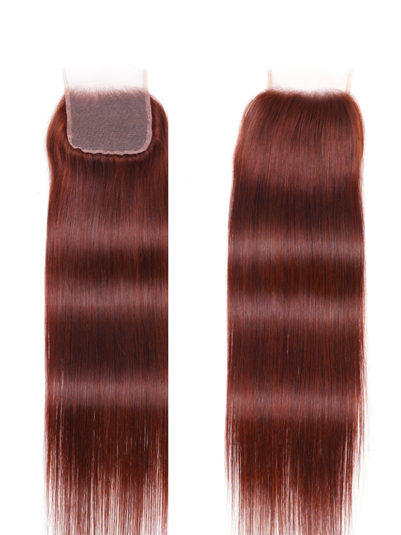 Reddish Brown Remy Human Hair 4x4 Free Part Silky Straight Closure
