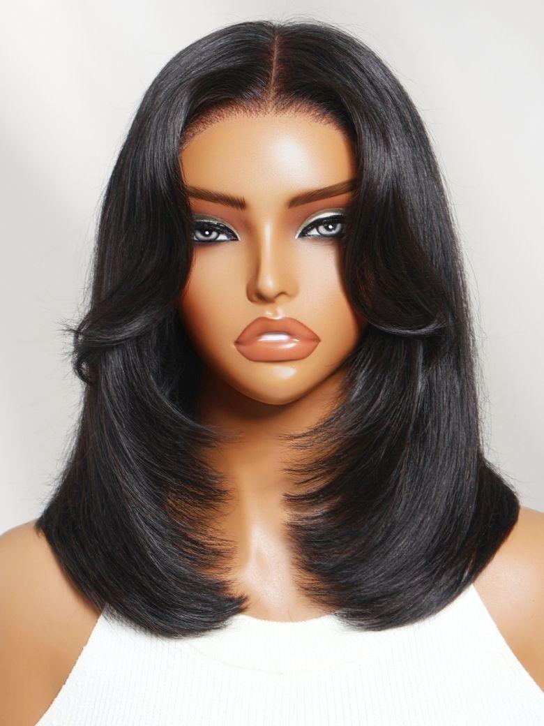 7x5 Bye Bye Slip? Lace Black Blowout Layered Bob Wig with Curtain Bang