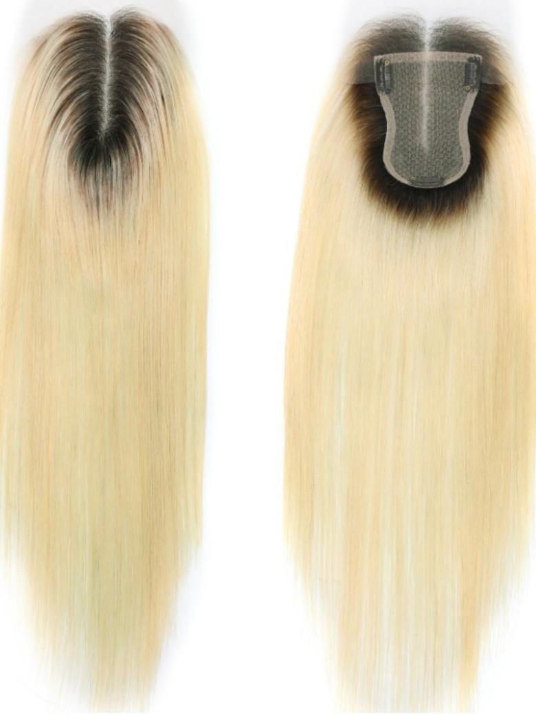 3.5x5.5 HD Lace Blonde Ombre Straight Clip On Hair Topper