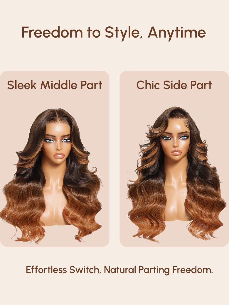 13x4 Pre-Everything? Lace Frontal Auburn Ombre Loose Wave Drawstring Wig With Face Framing Layers