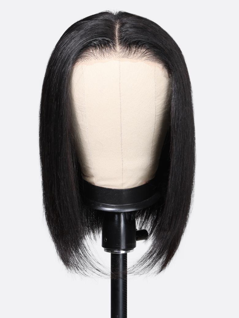 Put On And Go 6x4.5 Pre-cut Lace Black Long Bob Glueless Wig