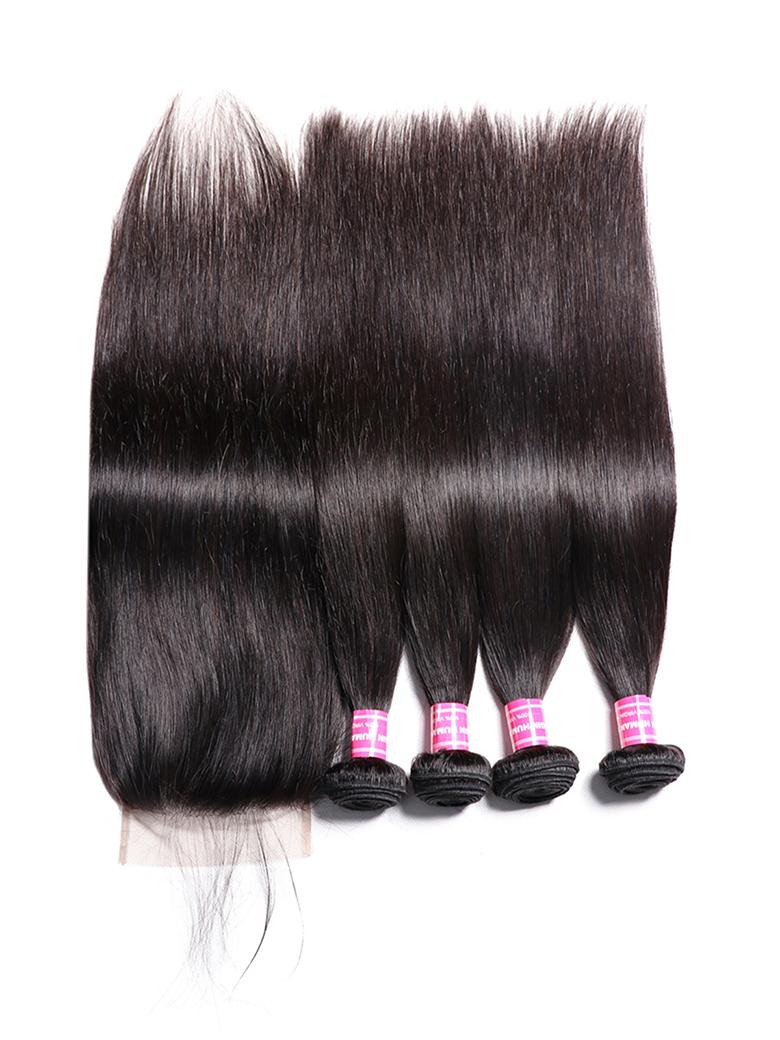 Hair Icenu Series 4pcs Brazilian Straight Virgin Hair With Lace Closure