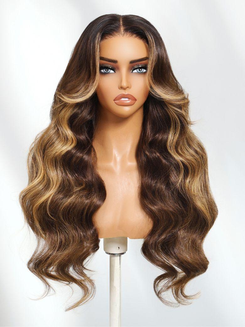 13x4 Pre-Everything? Lace Frontal Auburn Brown Loose Wave Wig with Invisi Drawstring & Face Framing Layers