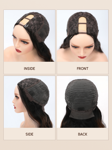 Glueless Kinky Straight U Part Natural Black Wig