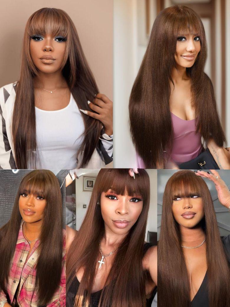 2x4 Lace Closure Yaki Straight Bob Wig with Chinese Bangs 150% Density