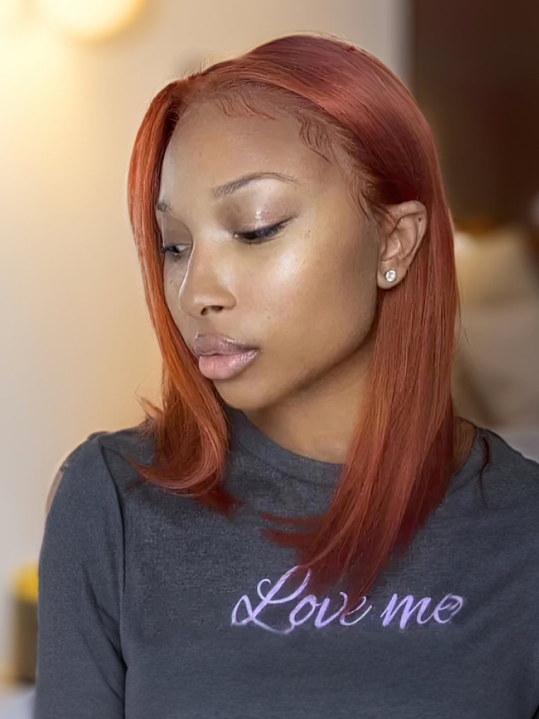 Dark Auburn Brown Long Sleek Bob 13x4 Lace Front Wig
