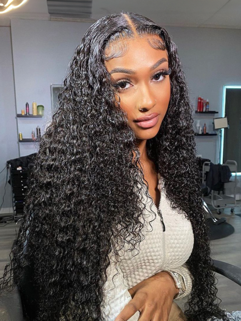 13x4 Lace Front 200% Density Curly Hair Pre Plucked Frontal Wigs with Baby Hair Glueless Curly Human Hair Wigs