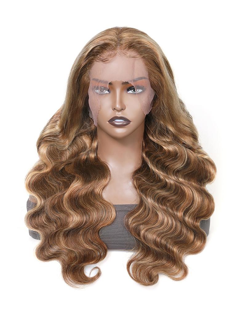 Sun Washed Blonde 150% Density 13x4 Lace Front Honey Blonde Highlight Wigs Body Wave Colored Wigs