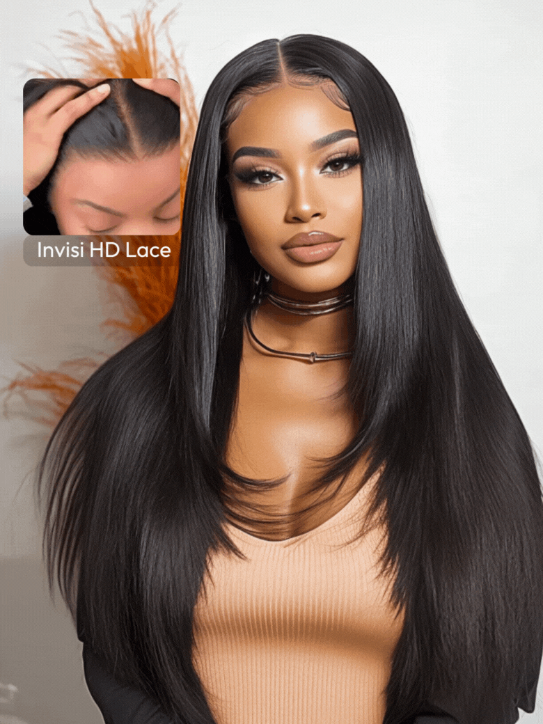 HD RealScalp? Wig 13x4 Invisible Lace Frontal Black Layered Straight Wig
