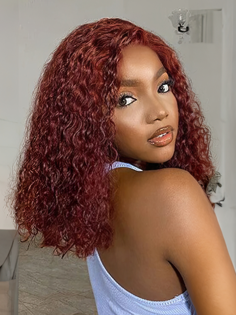 4x0.75 Lace Part Reddish Brown Bouncy Curly Bob Wig
