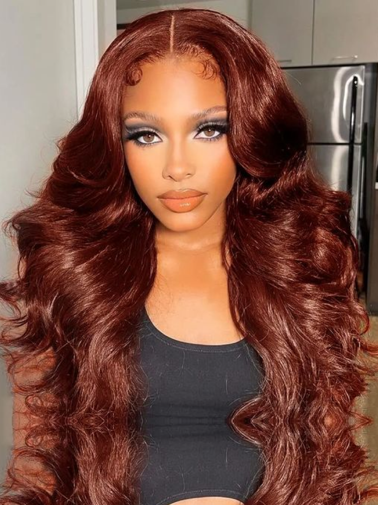 Pre-Cut 180% Density Put On And Go 6X4.5 Lace Wig Reddish Brown Body Wave Glueless Air Wig