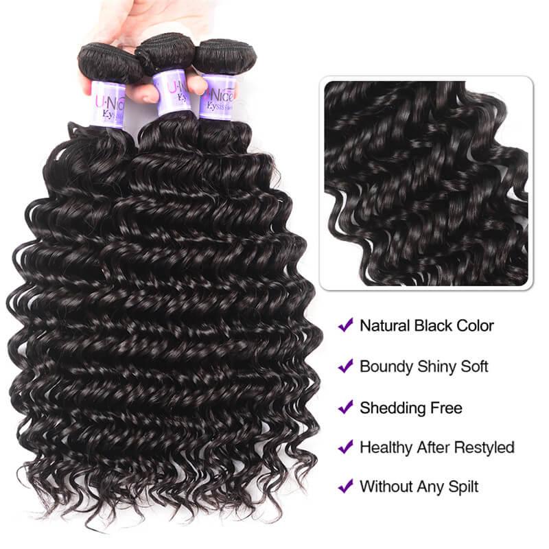 Malaysian Quality 3pcs Deep Wave Hair With Lace Closure Kysiss Series