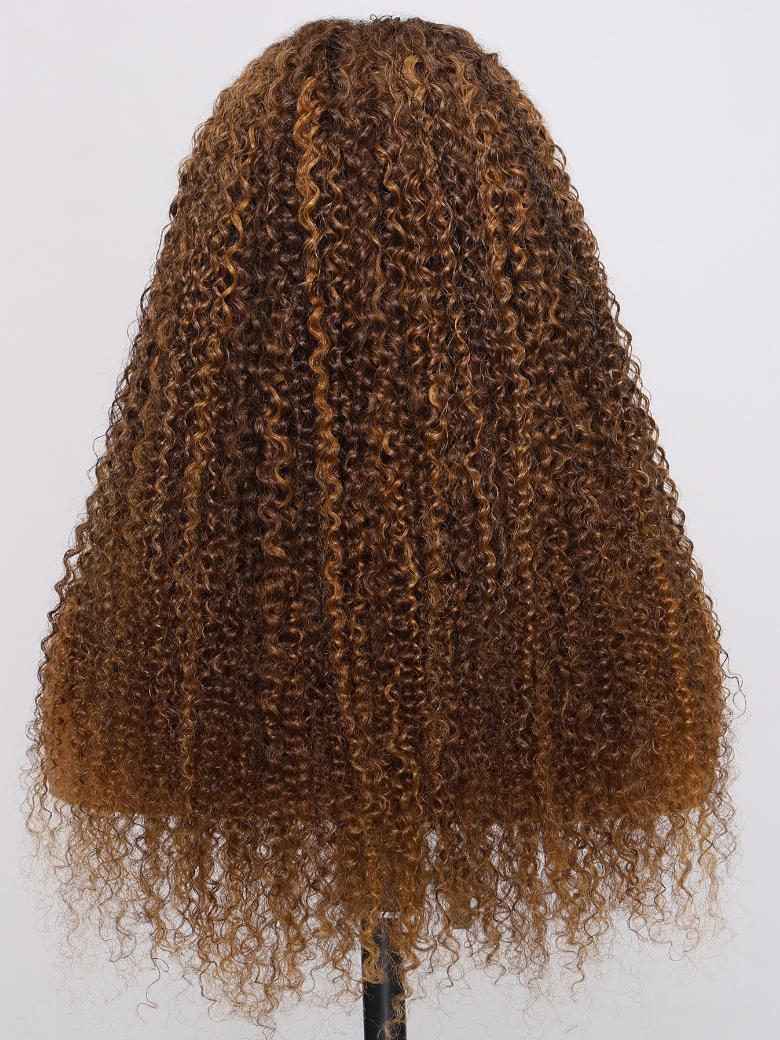 200% Density 7x5 Glueless Bye Bye Knots Lace Highlight Piano Brown Kinky Curly Wig with Baby Hair