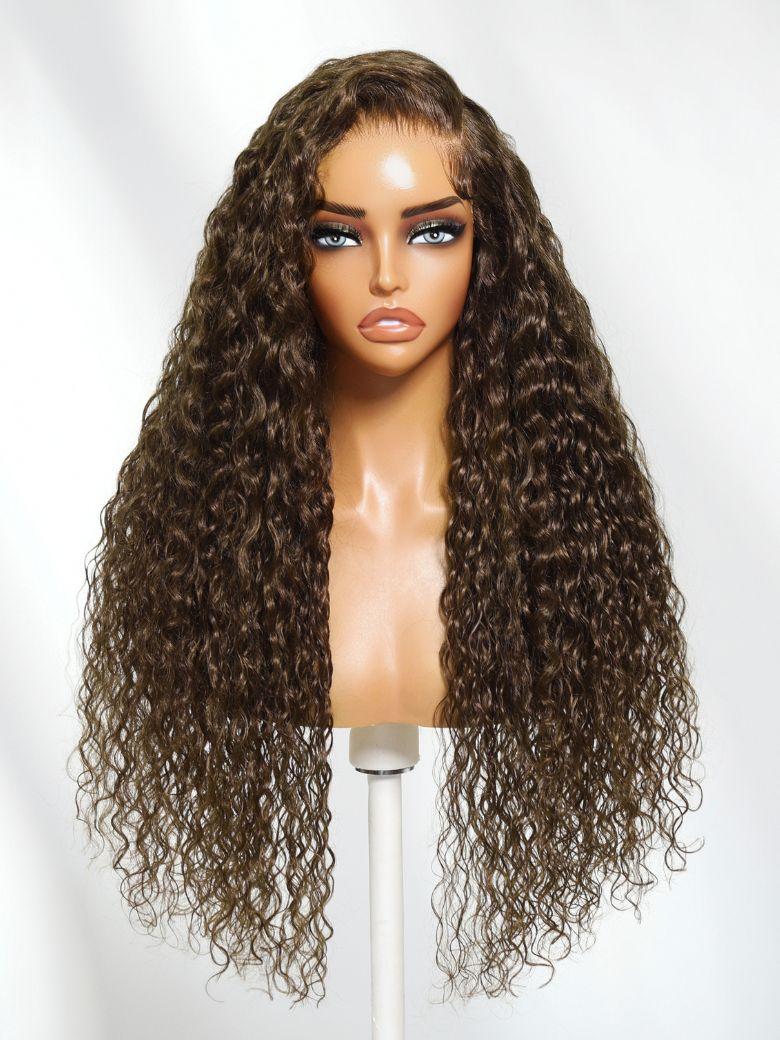 13x4 Pre-Everything? Lace Frontal Chestnut Brown Water Wave Glueless Drawstring Wig