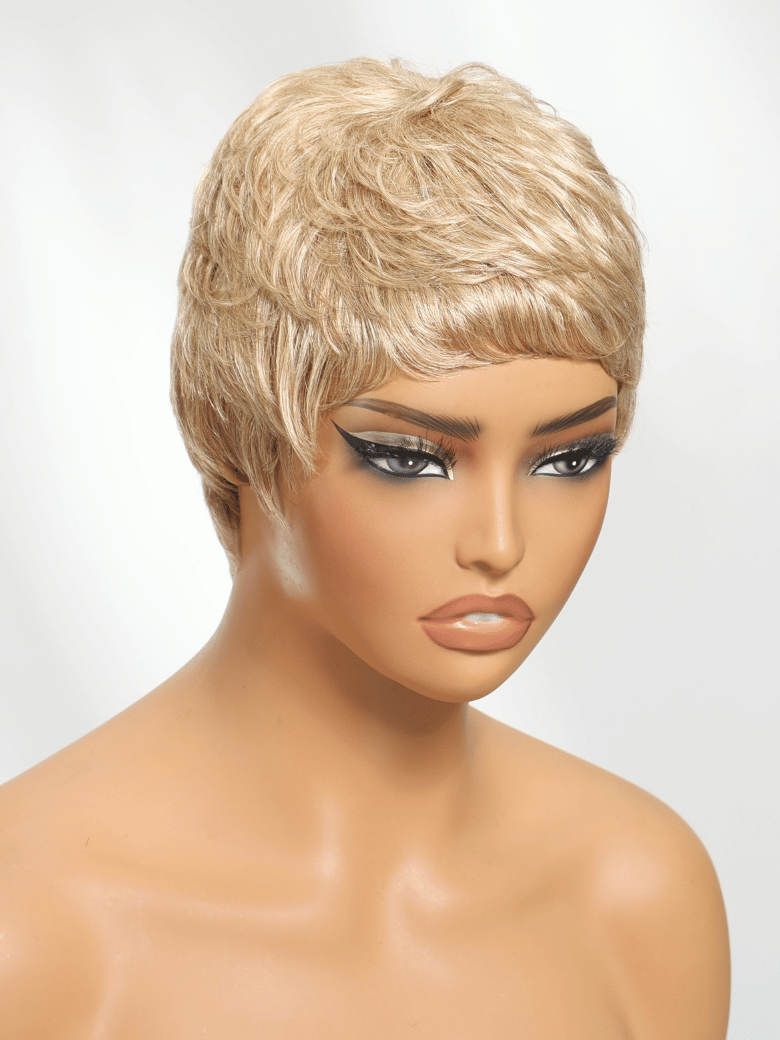 Short Pixie Cut Sandy Blonde Human Hair Glueless Wig