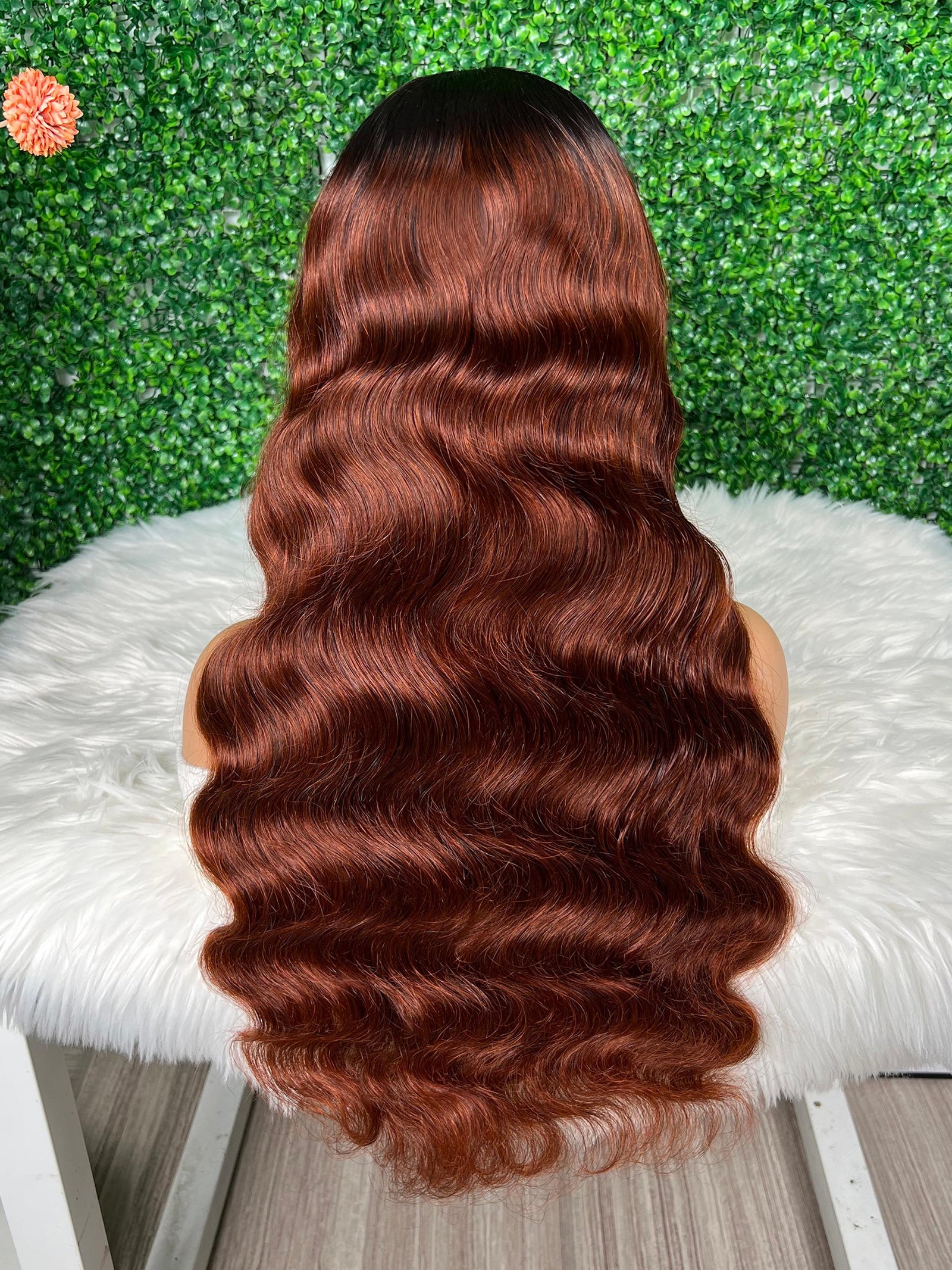 Glueless Dark Red Auburn Body Wave U Part Wig With Black Roots