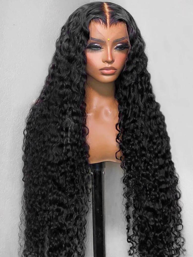 180% Density 34 Inch 13x4 Invisible HD Lace Deep Wave Lace Front Wig with Natural Hairline