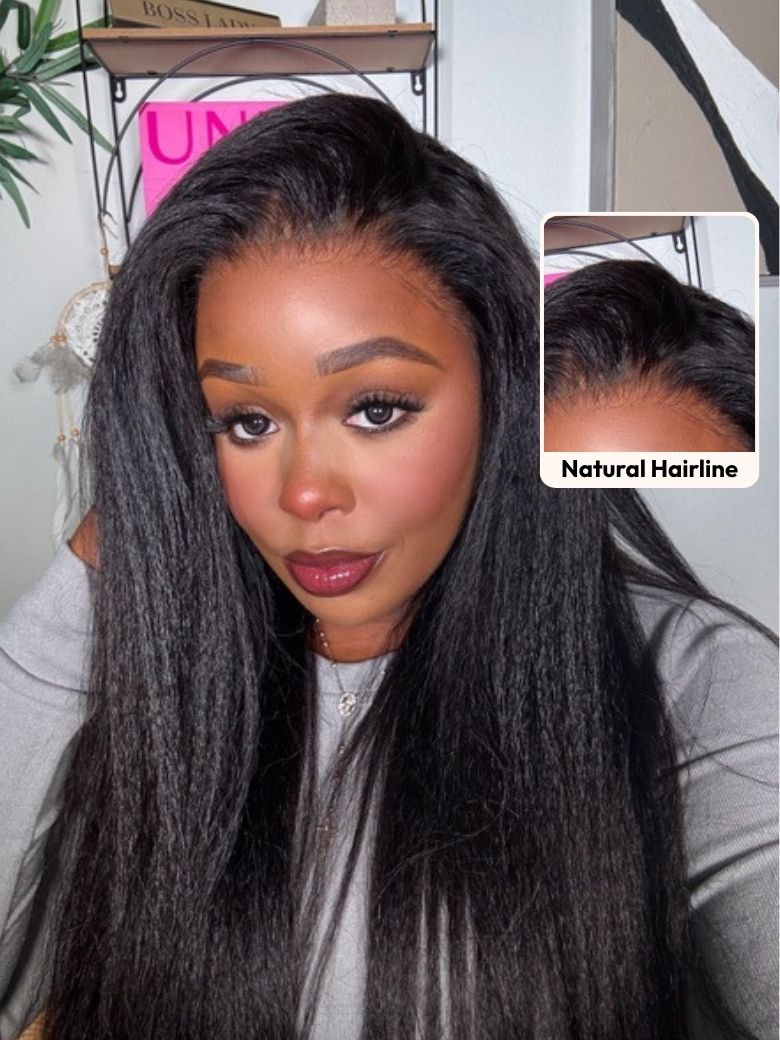13x4 HD Real Scalp? Wig Invisible Lace Frontal Black Kinky Straight Wig With Invisi Drawstring