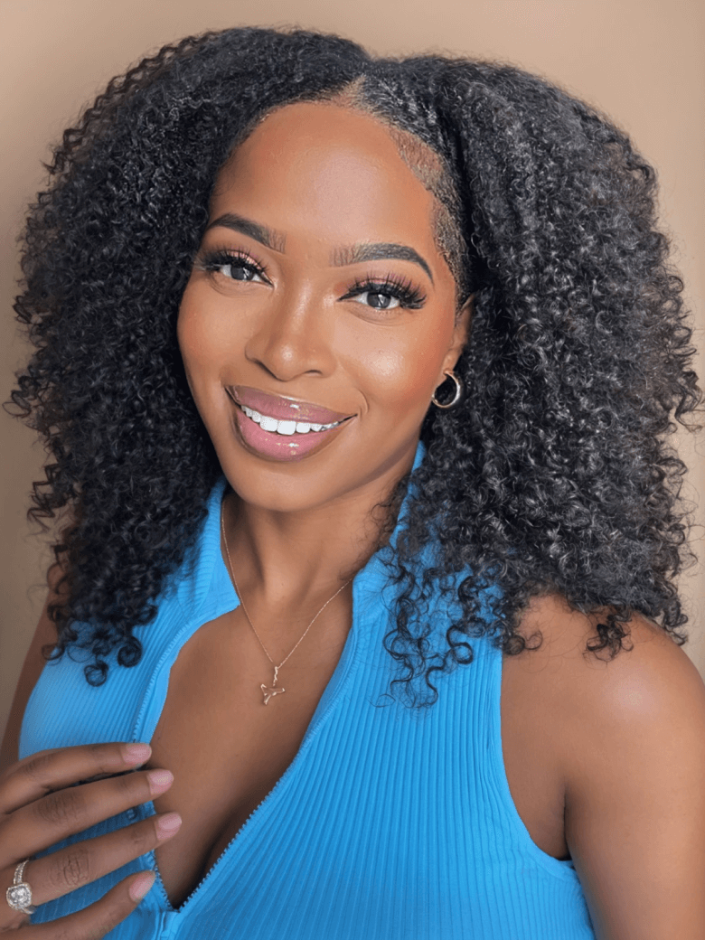 Afro Curly V Part Wig Human Hair No Leave Out