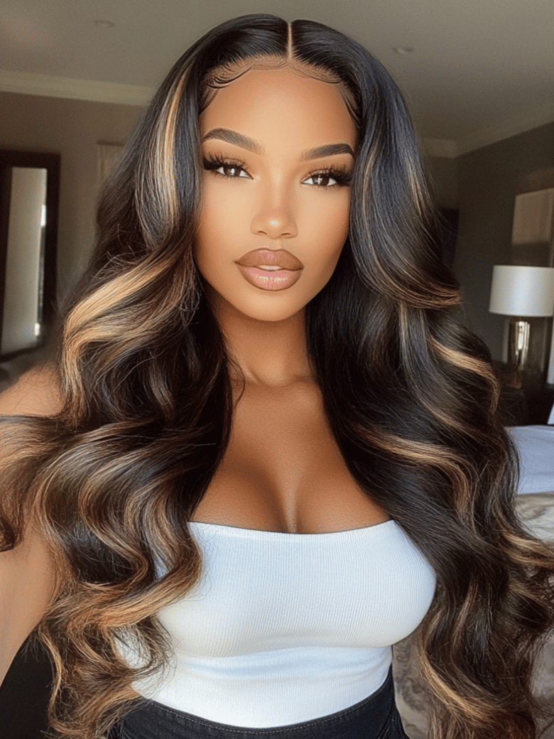 20'' 3D Body Wave 7x5 Bye Bye Knots? Glueless Lace Wig Black With Blonde Highlights & 22'' 13x4 Pre-Everything Lace Front Wig