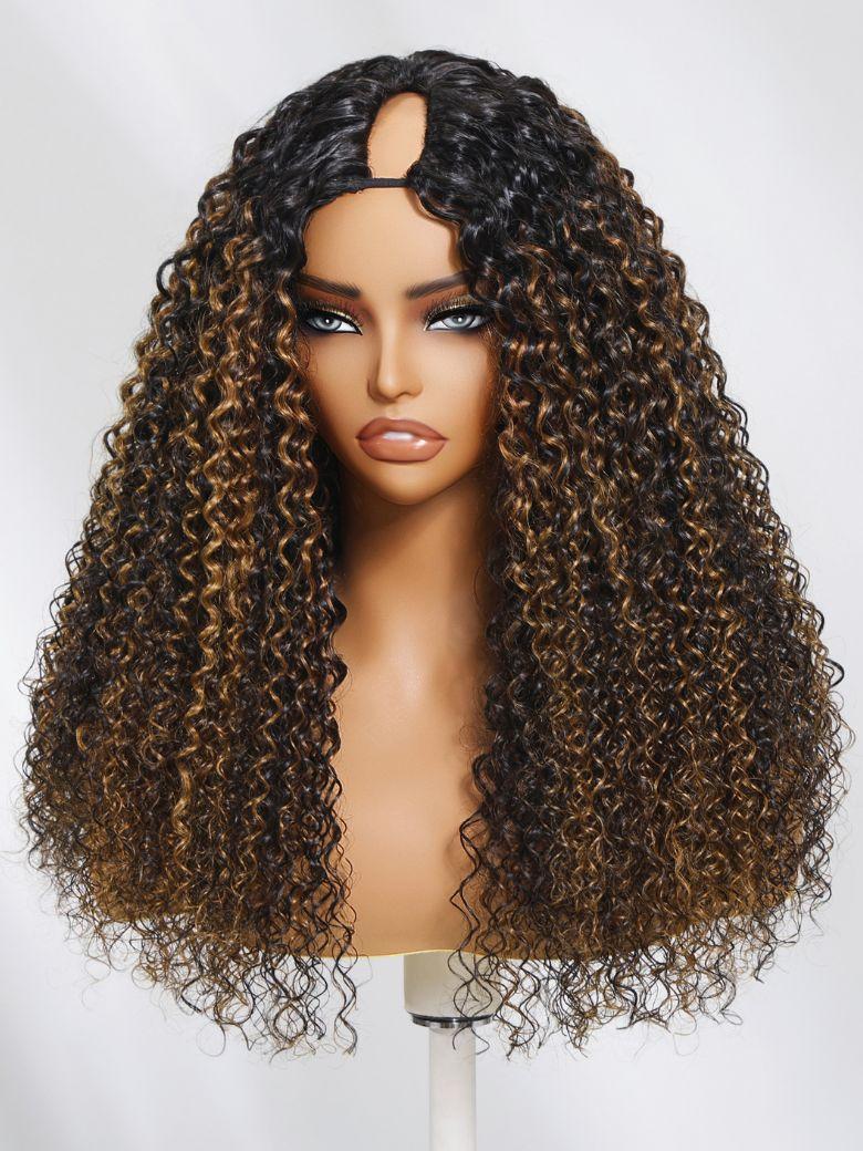 EasiContour? V Part Minimal Glueless Curly Glueless Wig With Invisi Drawstring 100% Human Hair 150% Density