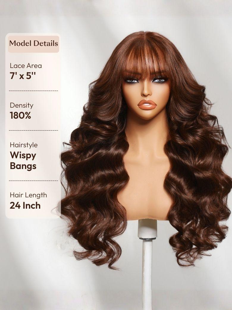 100% Human Hair Glueless Auburn Brown 13x4 Pre-Everything? Lace Frontal Loose Wave Wig with Invisi Drawstring & Face Framing Layers 150% Density