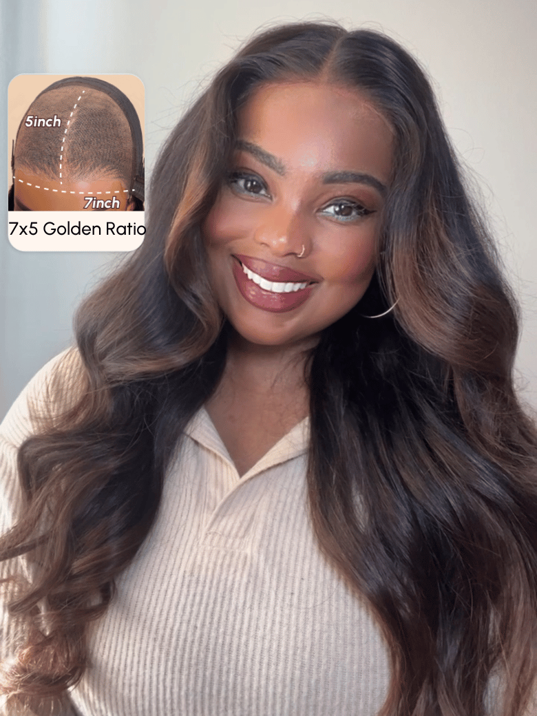 Bye Bye Knots Wig 7x5 Glueless Black to Chestnut Brown Ombre Loose Wave Wig With Bleached Knots
