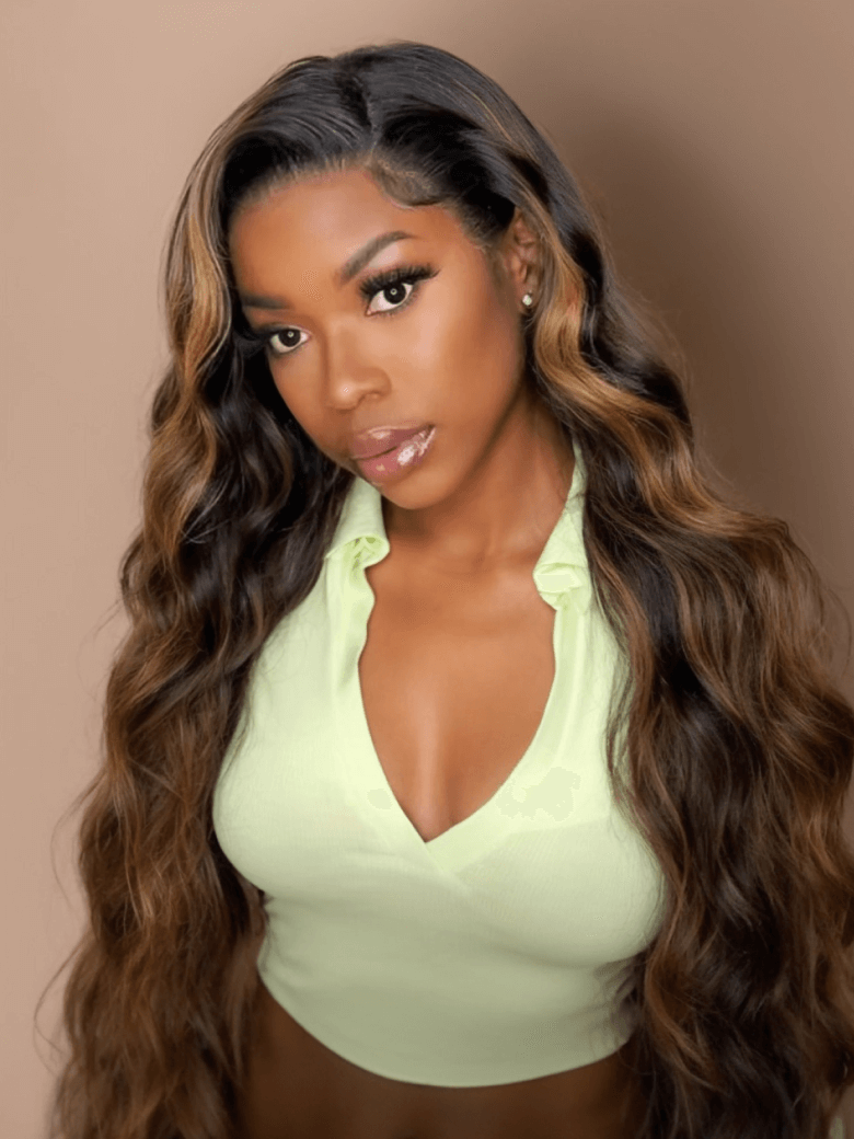 Bundles #FB30 Brown Balayage Highlight 3Pcs Body Wave Human Hair Bundles