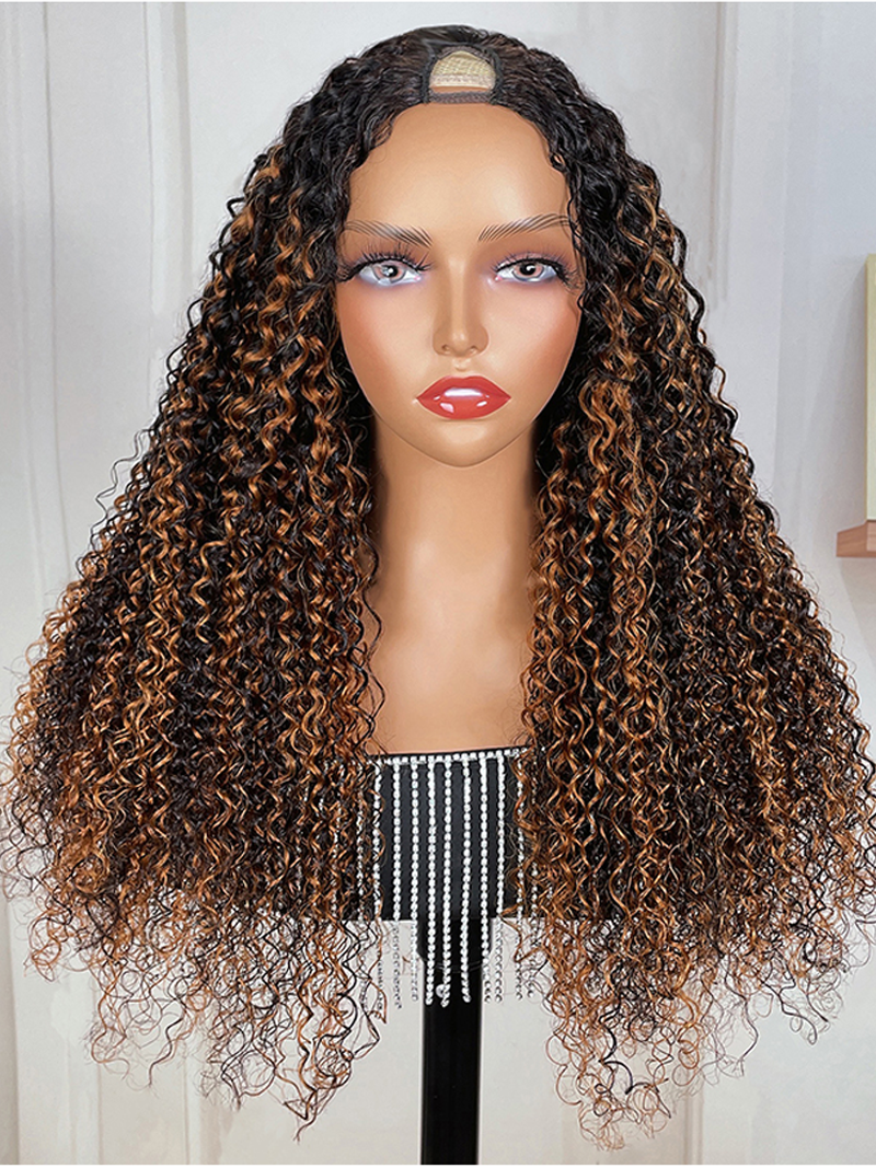 Glueless Jerry Curly New U Part Ombre Wig With Blonde Highlights