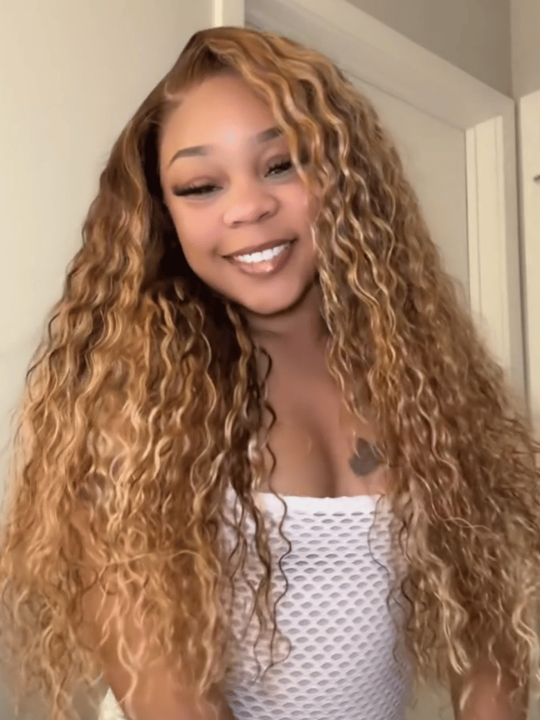 13x4 Bye Bye Slip? Lace Frontal Bronde Color With Honey Blonde Highlights Water Wave Glueless Drawstring Wig 150% Density