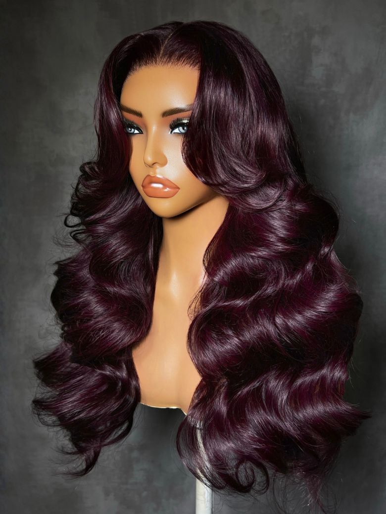 7x5 Bye-Bye Knots? Lace Frontal Purple Black Cherry Loose Wave With Invisi Drawstring Wig 180% Density
