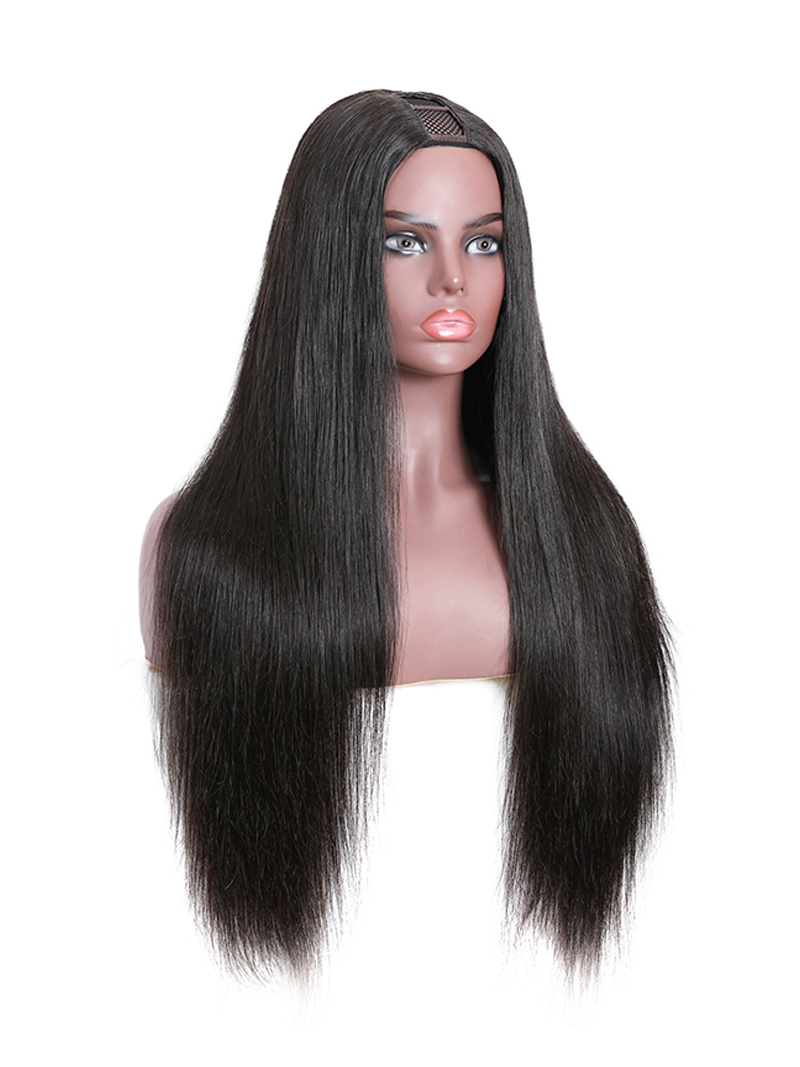 Hair U Part Human Hair Wigs Virgin Straight 150% Density Glueless Middle Part Wig Pre Plucked For Women Natural Color