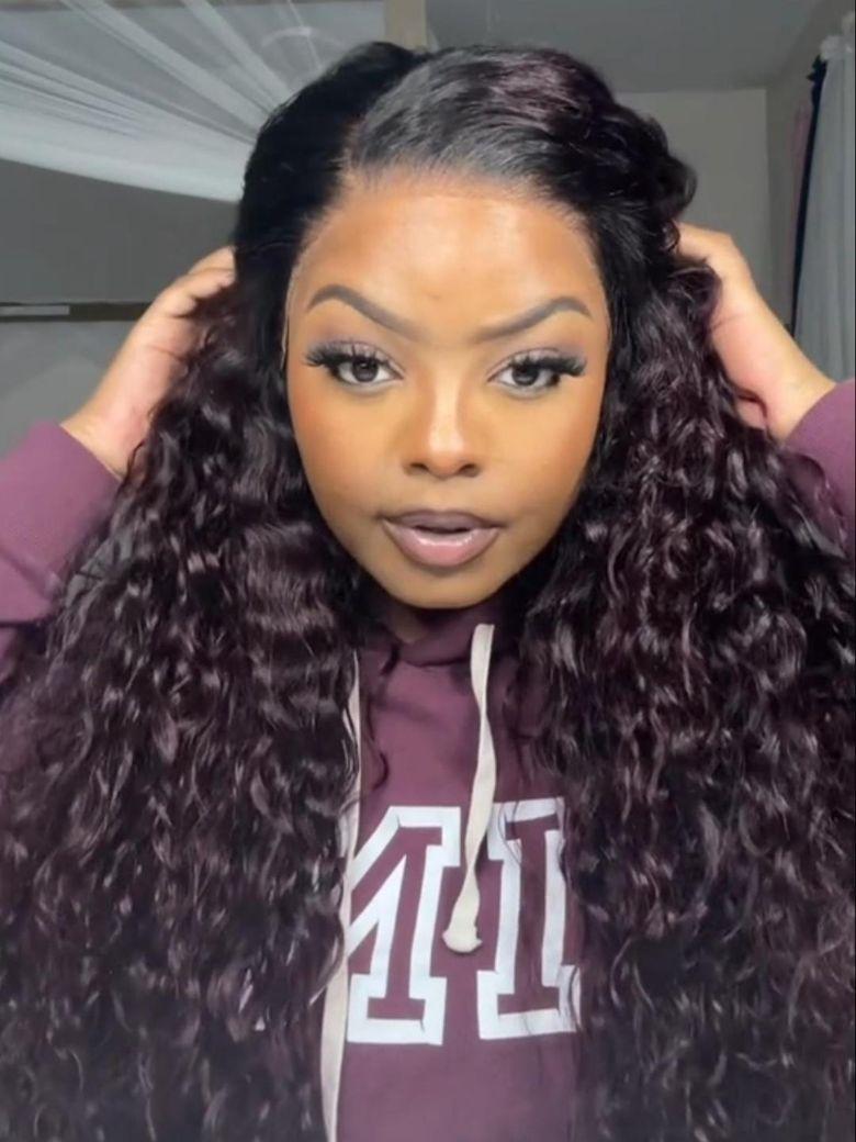 13x4 Lace Frontal Burgundy Plum With Dark Roots Water Wave Pre-Everything Wig