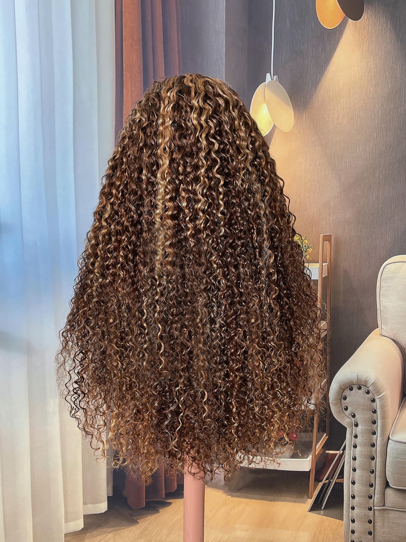 Lace Front Honey Blonde Money Piece Highlight Curly Human Hair Wigs