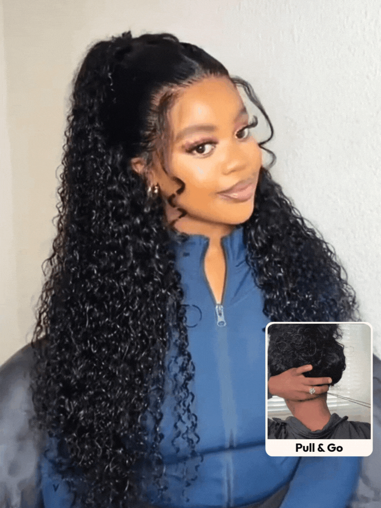 7x5 Lace Bye-Bye Knots Black Defined Coils 3C-4A Blend Curly Wig with Invisi Drawstring