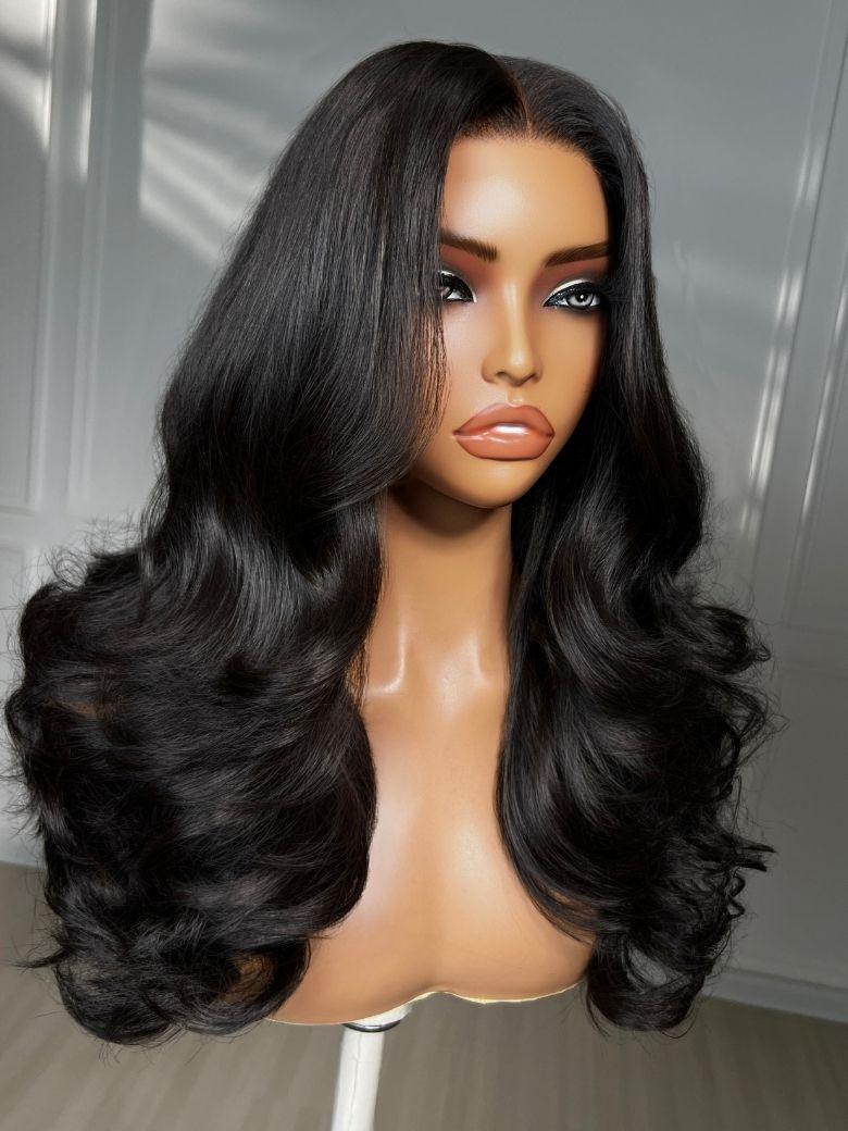 7x5 Bye Bye Slip? Lace Black Celebrity-Inspired Side Part Natural Curly Bob Wig Drawstring Wig 180% Density