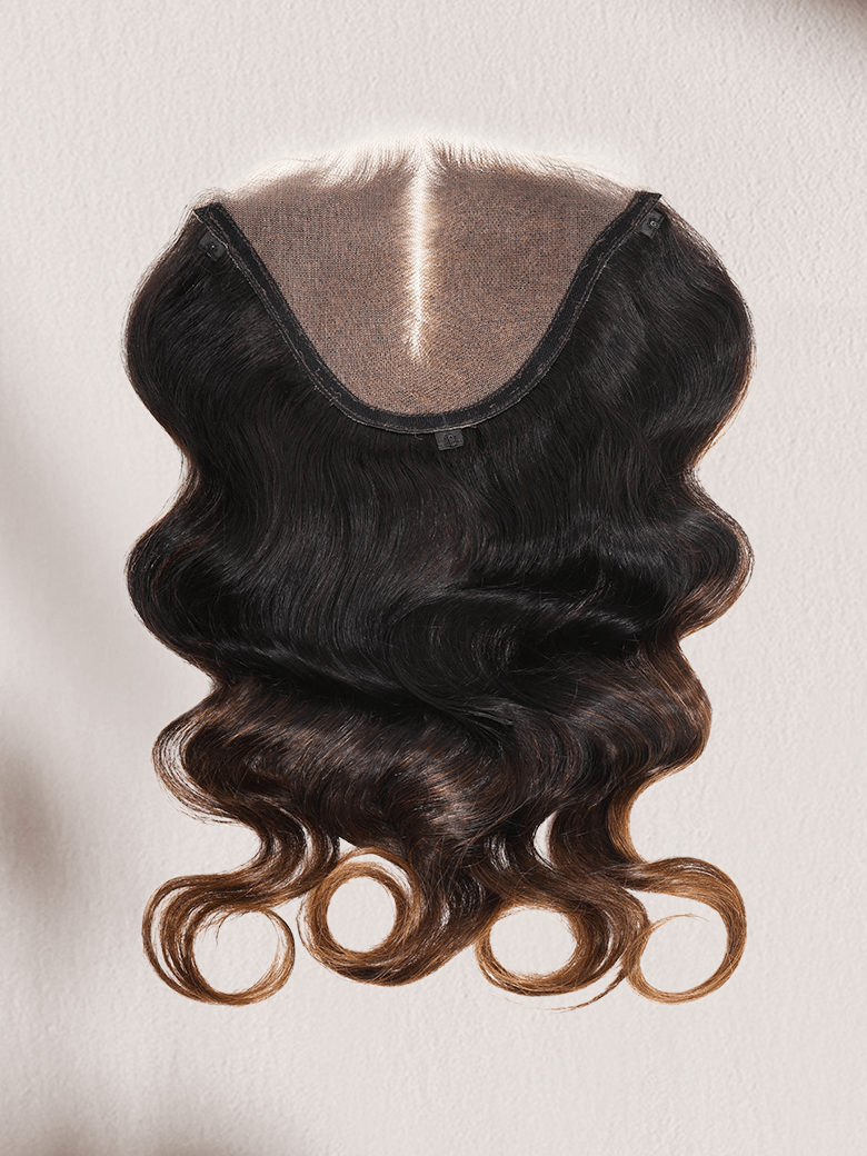 Black to Chestnut Brown Ombre Body Wave Replaceable Lace Closure For Magic Lace Wig