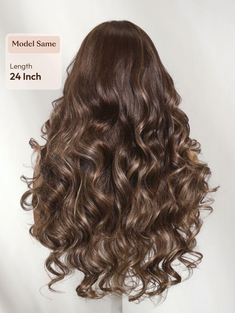 7x5 Bye Bye Slip? Lace Black with Blonde and Caramel Highlights Full Curly Wig with Defined Curls For Beginners