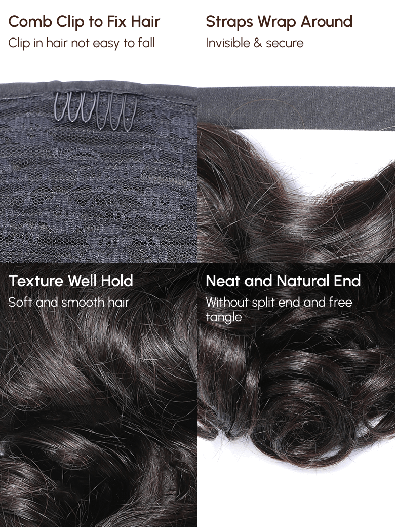 Machine-Made Natural Black Loose Wave Clip-In Ponytail Extension